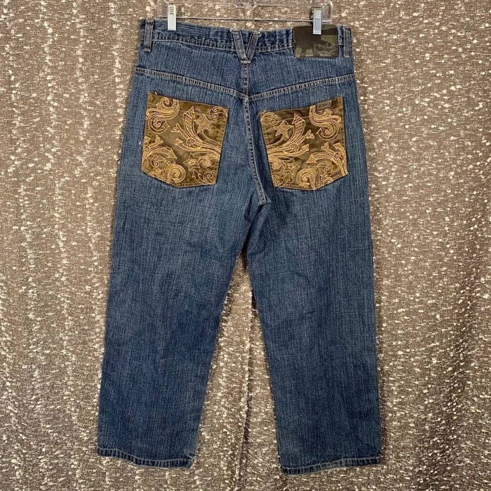 5ive Jungle & Co Baggy Denim Jeans Men's 36 Y2K Streetwear Skater Embroidered